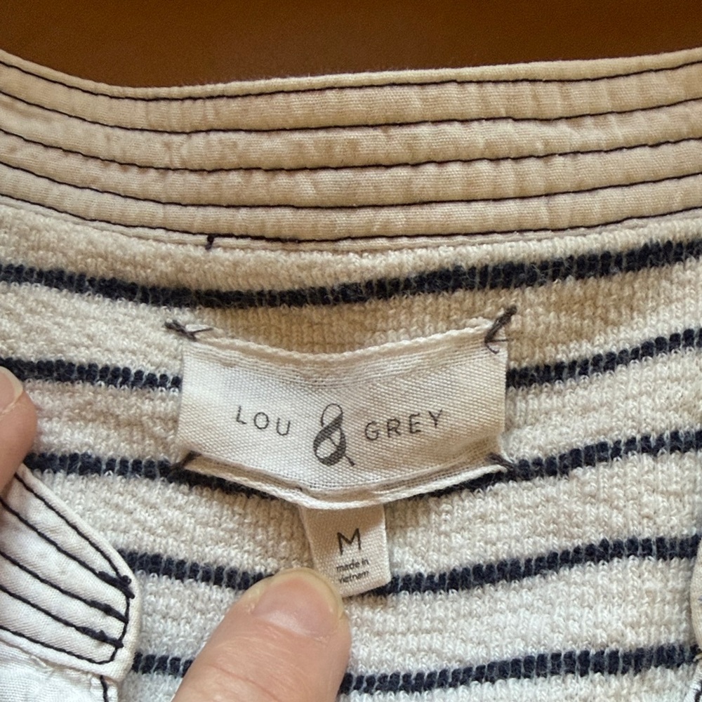 Striped White and Navy Short Sleeve Dress - Picture 2 of 3